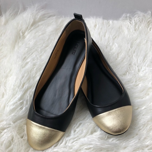 J. Crew Shoes - J Crew Black With Gold Toe Ballet Flats Size 7.5